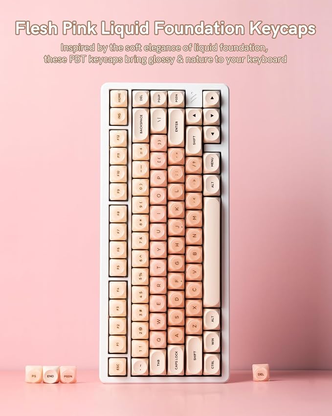 PBT Keycaps, Flesh Pink Foundation Jelly Keycaps MOA Profile, 128 Keys Elegant Cute Custom Key caps for Cherry Gateron MX Mechanical Keyboard, Ergonomic, No Tear & Never Fades