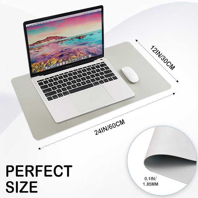 24 x 12 Inches Leather Desk Pad Protector, Non-Slip PU Leather Desk Mat, Laptop Desk Pad, Perfect for Office & Home Use (gray)