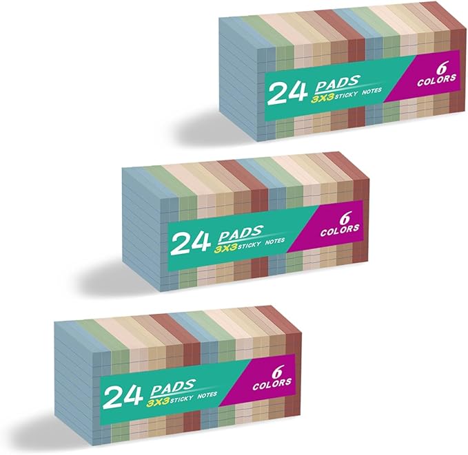 (72 Pack) Lined Sticky Notes 3x3 in,Notepads with Lines,Ruled Stickies Super Sticking Power,Office School Memo Note Pads Vintage Colors,Post on Windows Doors,Recyclable,Easy to Write on