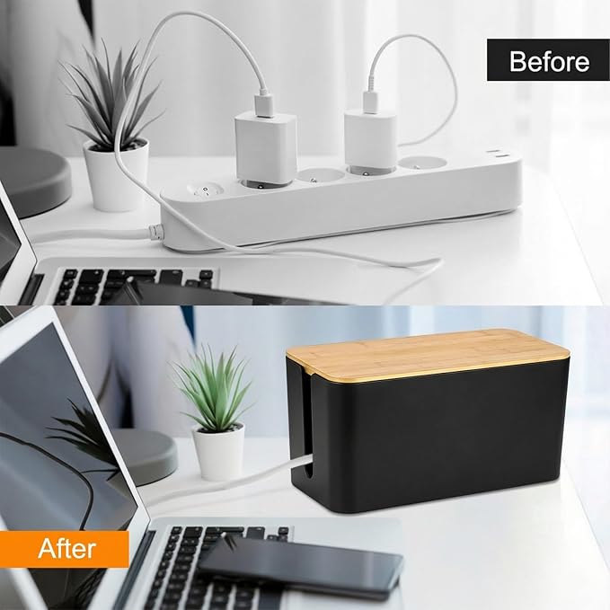 Cable Management Cord Cover Wire Hider Box Concealer Organizer Protector System for Home Theater Entertainment Center Office School (Wood Black)