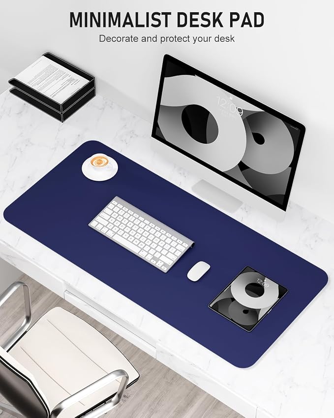 Desk Pad, 30" x 14" PU Leather Non-Slip Desk Mat Large Mouse Pad for Desktop, Waterproof Laptop Computer Writing Mat for Office, Home, Work, Gaming, Violet Blue