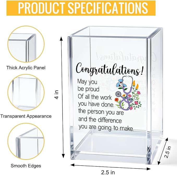 May You Be Proud of the Work You Do the Person You Are and the Difference You Make Acrylic Cosmetic Pencil Pen Bookmark Storage Holder Cup, Promotion Graduation Gifts for Women Nurse Doctor