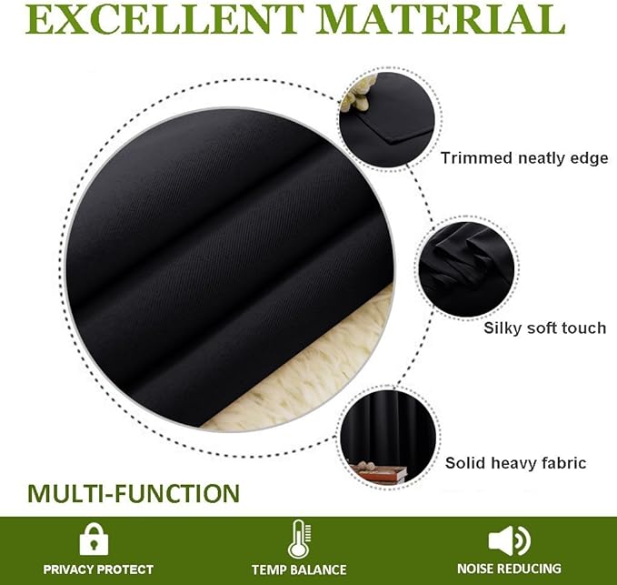 NICETOWN Blackout Curtain for Sliding Door, Patio Door Curtains, Thermal Insulated Wide Drapes/Draperies for Bedroom (Black, 70 by 84 inches,)
