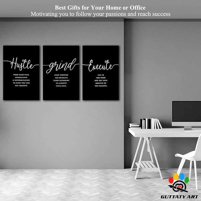Office Wall Art-3 Panel Motivational Wall Art, Inspirational Quotes Canvas Art for Home Office Wall Decor,Positive Quote Wall Decor, Entrepreneur Words Poster Frame for Company Wall Decor 20”x30”x3Pcs