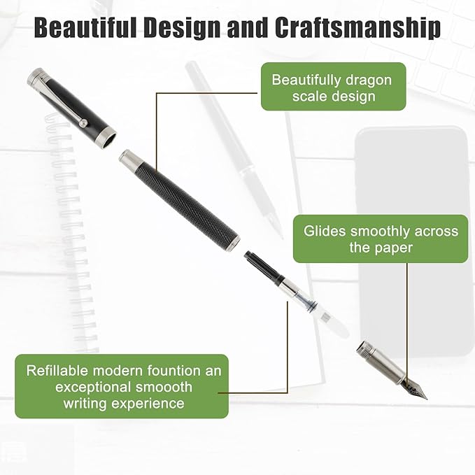 Fountain Pen Set, Smooth Writing Pen with 6PCS 2.6mm Ink Boxs and 0.5mm Fine Point Matte Pens for Executive Calligraphy Office Business Journaling Gift