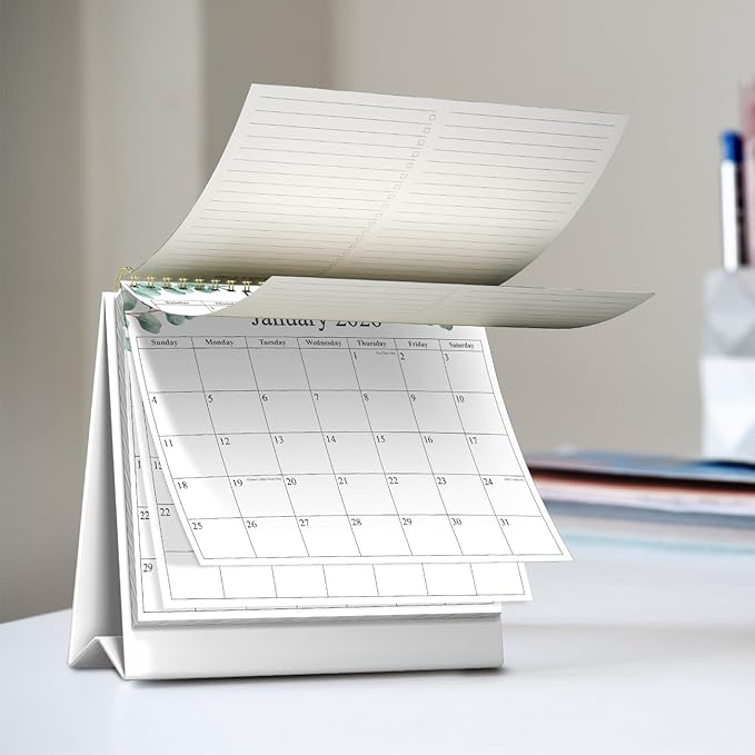 Desk Calendar 2026 - Runs January 2026 until June 2027 - Beautiful Small Flip Desktop Calendar for Easy Organizing, 6" x 8", Leaf