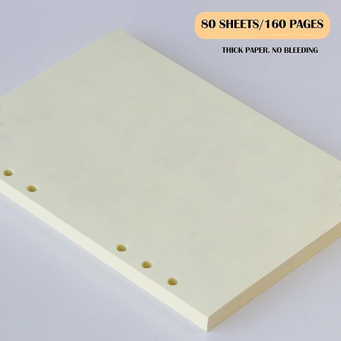 A5 Blank Notebook Refill, 6-Hole Punched, 100GSM Loose-Leaf Paper and Planner Inserts for Sketchbooks, Journals, and Personal Writing,80 Sheets/160 Pages
