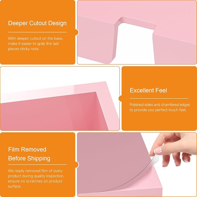 Beego Sticky Note Holder Organizer - 4x6 in Lightpink Acrylic Notepad Holder Acrylic Sticky Note Dispenser Cute Memo Holder (NO PADS) for Dorm Room Office Desk Organization