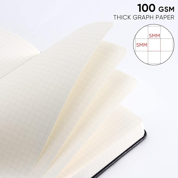 Graph Paper Notebook with 280 Pages,A5 Grid Paper Notebook/Journal,100gsm Thick Graph Leather Journal for Math Science Students,5.75'' × 8.38''-Purple