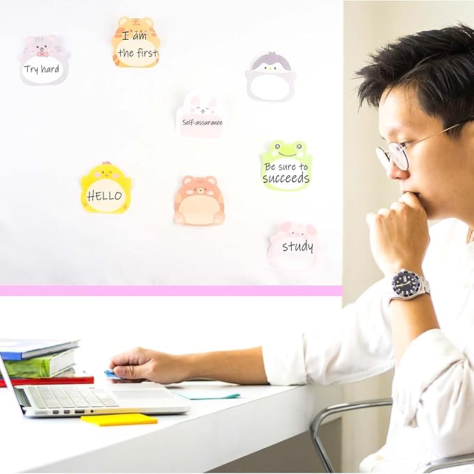 8 Packs Kawaii Piggy Sticky Notes, Aesthetic Sticky Notes Set, Cartoon Inspirational Sticky Notes, Animals Shape Markers, Cute Anime Sticky Note Tabs for Office School Creative Gifts
