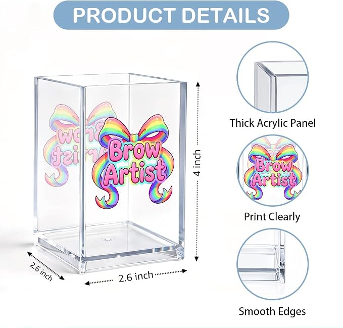 Brow Artist Acrylic Cosmetic Pencil Pen Holder, Funny Bow Vanity Accessories for Cosmetologist, Makeup Brushes Holder for Beauty Specialist Eyebrow Technician, Brow Artist Appreciation Gifts