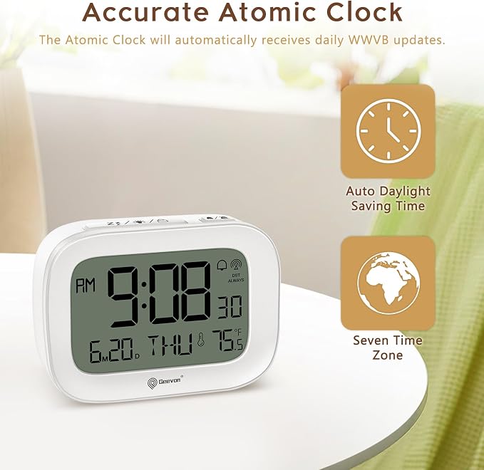 Geevon Travel Alarm Clock Battery Operated with Temp & 10s Backlight | 3 Inch LCD Display Clock, Portable with Snooze, Perfect for Home Office Kitchen Bedroom Outdoor, Nice Gift for Any Occasion
