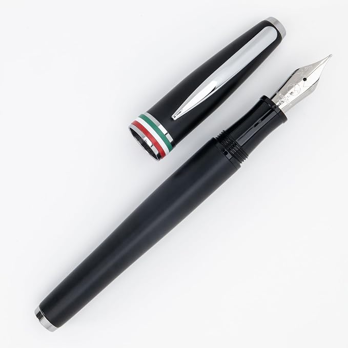 Monteverde USA Aldo Domani Italia Fountain Pen Matte Black - Medium Nib - Luxury Writing Pen - Italian Design - JoWo Stainless Steel Nib - Smooth Ink Flow - Refillable - Gift Box Included