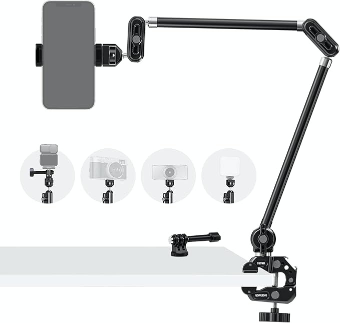 NEEWER 30" Articulating Magic Arm with Desk Super Clamp/Action Cam Mount/Phone Holder, Overhead Camera Mic Boom Stand, Compatible with GoPro iPhone DSLR Webcam Microphone Video Recording, UA056