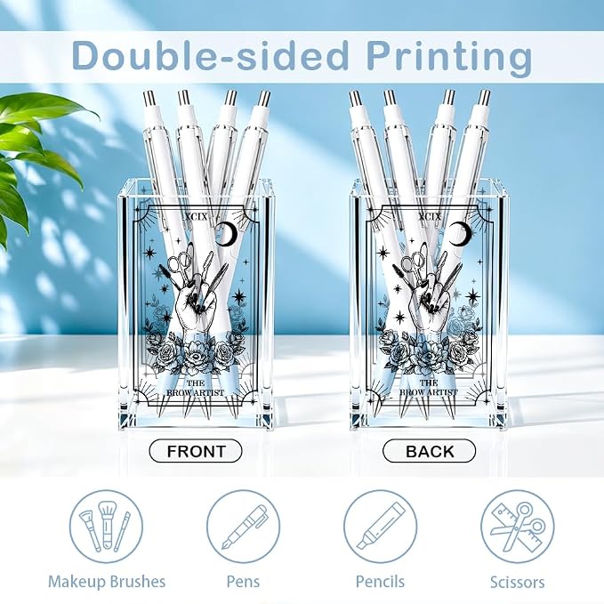Brow Artist Makeup Tarot Acrylic Cosmetic Pencil Pen Holder, Funny Makeup Vanity Desktop Accessories for Women Mom Daughter Brow Boss Cosmetologist Wax Hustler Esthetician Tarot Lovers