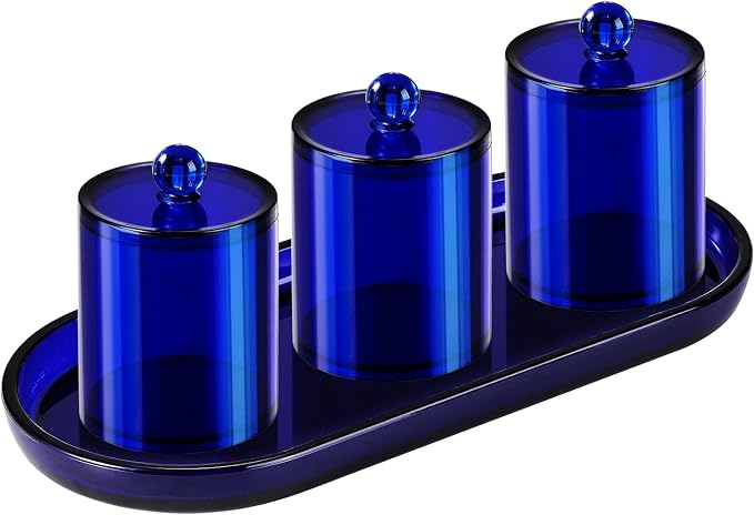 SheeChung Acrylic Vanity Tray, Bathroom Makeup Organizer Countertop, Blue | 9.65" x 4.5", Perfume Jewelry Candle Dispenser Catchall Tray, Sturdy Holder for Cabinet Shelf Closet Drawer Organizer, 2 Pack