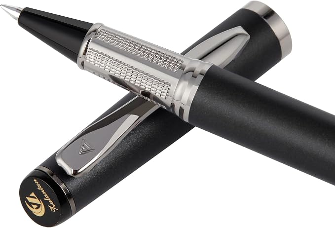 Liquid Ink Rollerball Pen,Luxury Nice pen Metal Smooth writing stylish design effortless writing,fancy pens with gift case for Men & Women with 2 Refills-Inky black