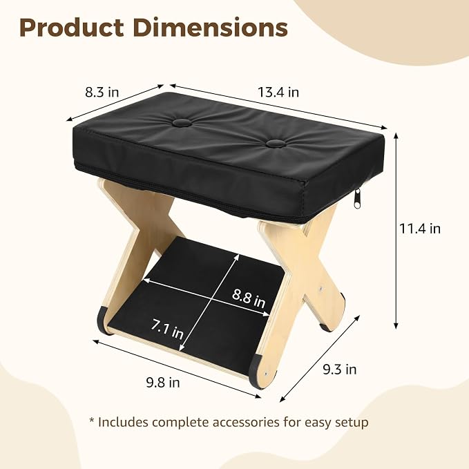 Double Step Foot Rest Under Desk, Ergonomic Wood Foot Stool with PU Cushion Top, Desk Foot Rest for Office Chair, Under Desk Footrest Stool for Work, Leg Rest Support (Natural Wood)