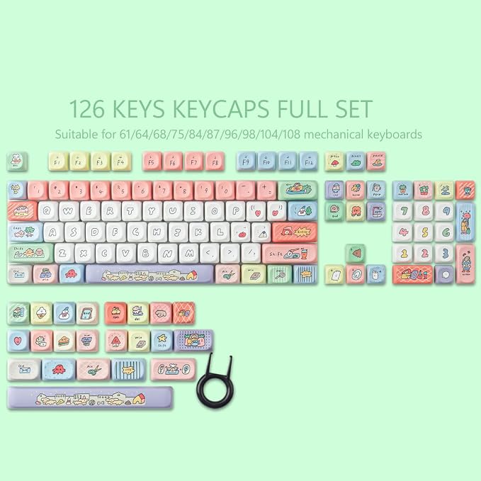 Tsungup MOA Profile Keycaps,126 Keys PBT Cute Funny Smiley Keycaps | Dye-Sublimation Custom Keycap Set with Keycap Puller for Cherry Gateron MX Swithes Mechanical Keyboards