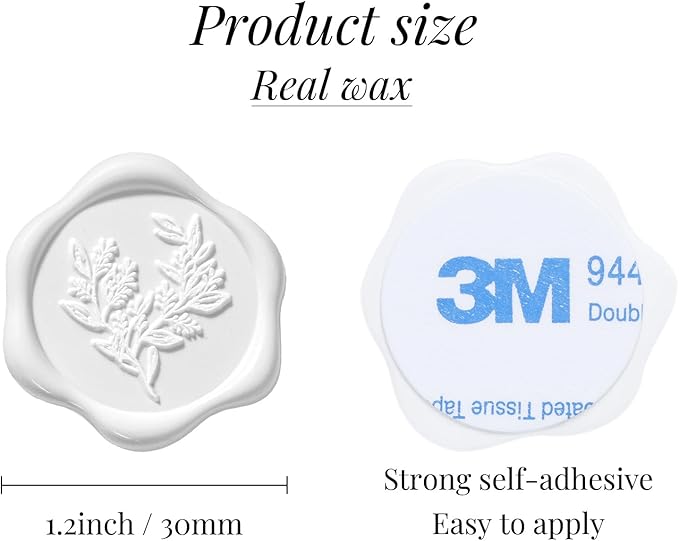 UNIQOOO Wax Seal Stickers - Eucalyptus Wedding Invitation Envelope Seal Stickers, 50 Pcs Self- Adhesive Snow White Stickers, Perfect for Invitation, Christmas, Gift Wrapping