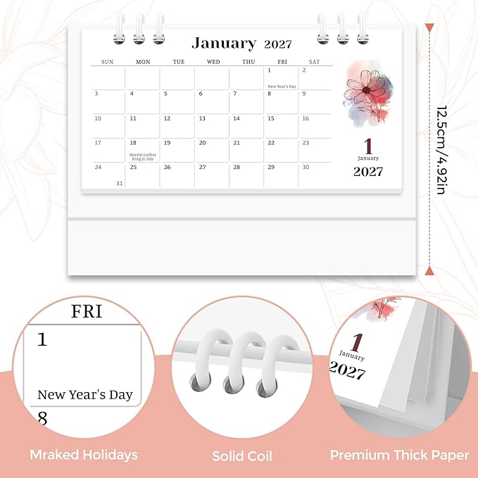 KONVINIT Small Desk Calendar 2025-2027, Aesthetic 2026 Desk Calendar - 6.3" x 3.1" - Runs From July 2025 Until June 2027, 24 Months Mini Desktop Calendar for School, Home and Office Supplies