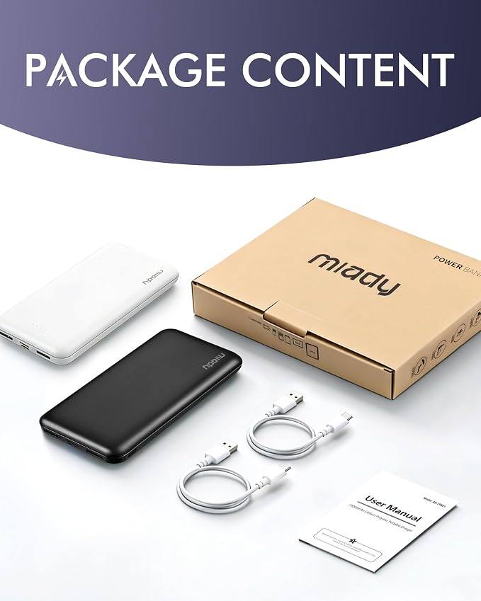 Miady 2-Pack Portable Charger, Slim 10000mAh Power Bank Travel Battery Pack | Dual USB丨3 Outputs 2 Inputs丨for Backpack Travel Camping丨Slim丨Compatible with iPhone Android etc丨Flight-Safe丨37Wh丨Flag Edtion
