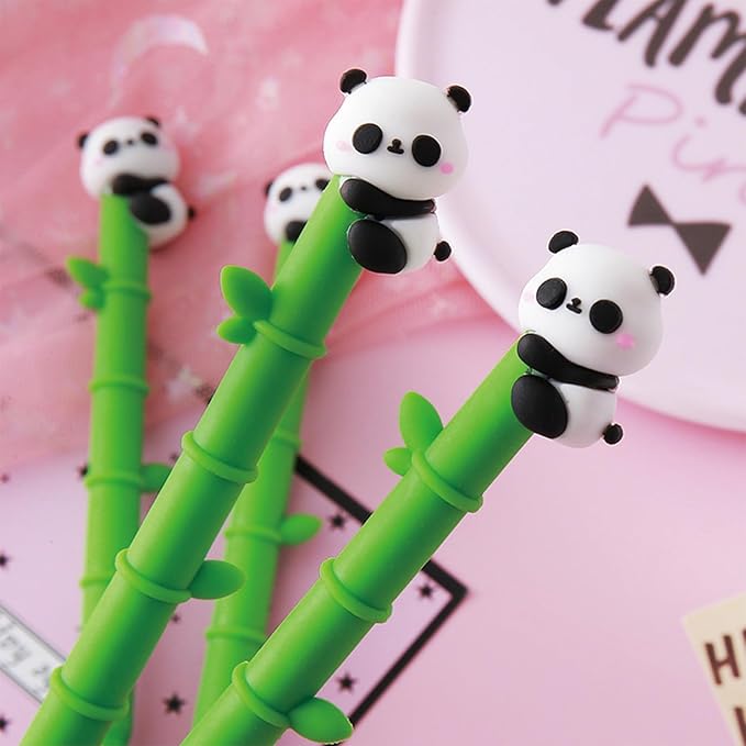 6 Pcs Cute Panda Pens Black Ink Gel Pens 0.5mm Smooth Writing Pen Green Bamboo Shaped Pen for Women Men Office School Supplies (6Pcs Panda)