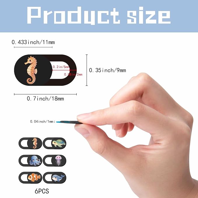 6Pcs 6 Styles Ocean Camera Cover Slide Cute Privacy Guard Accessories, 0.04 Inch Ultra Thin Webcam Cover Protector Blocker for Desktop Computer Tablet Notebook Mini PC Home Office Use