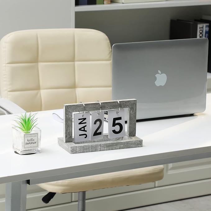 Perpetual Flip Desk Calendar-Small Cute Office Desktop Calendar with Memorial Day Trackingr(Washed Gray)