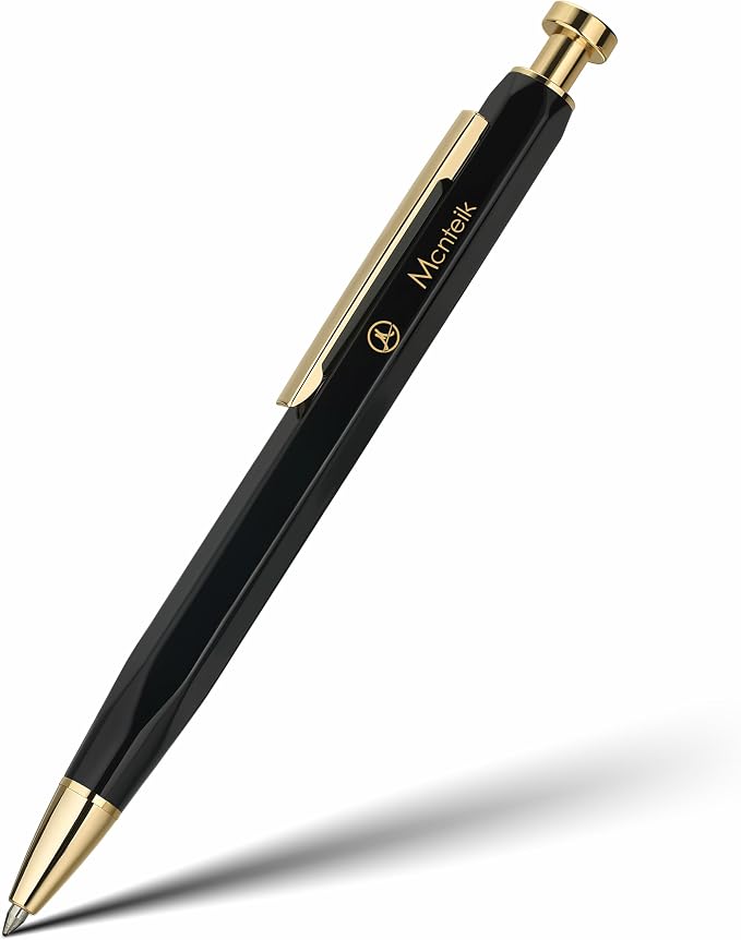 MCNTEIK Black Click Pen With 24K Gold Finish, Fine lacquer work, Exquisite Gel Pen Gift Set for Men & Women, ADMOK Black refill, Office Supplies, Professional, Executive, Nice Retractable Pen
