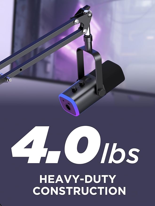 InnoGear Boom Arm Microphone Mic Stand for Blue Yeti HyperX QuadCast SoloCast Snowball Fifine Shure SM7B and Other Mic, Extended Mic Arm (Black)
