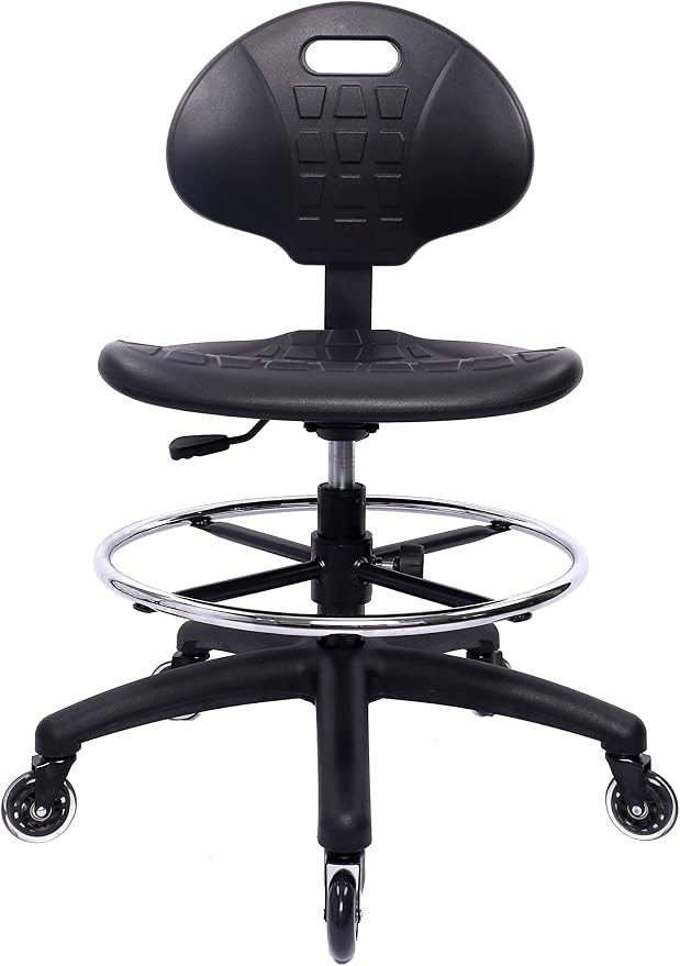 ESD Anti Static Ergonomic Polyurethane Chair Adjustable Height Heavy Duty Easy to Clean for Research, Laboratory and Cleanroom (Rollerblade Style Rubber Casters, Medium Stool)