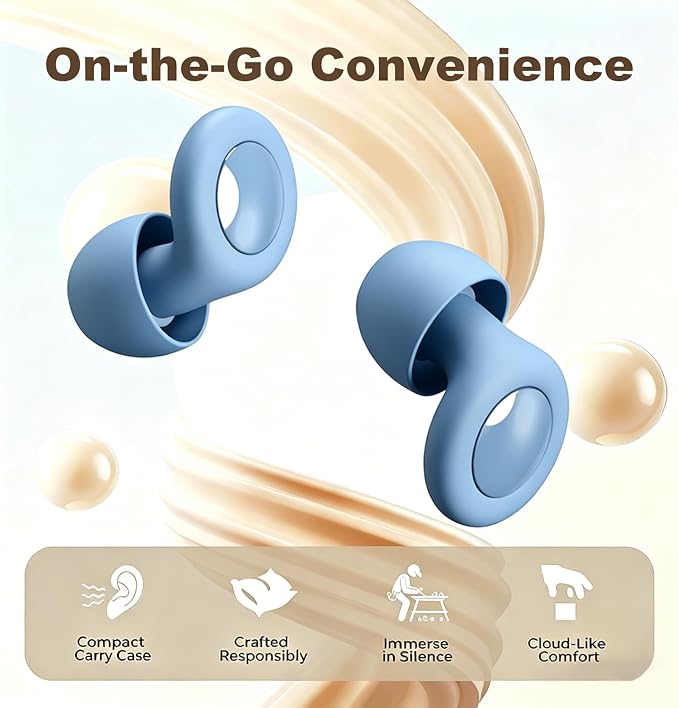 Noise Reduction Ear Plugs,Reusable Silicone Earplugs for Sleeping, Snoring, Travel, Comfortable Side Sleepers (Blue)