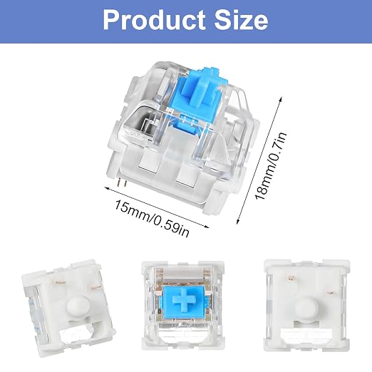 30Pcs Blue Switch Replacement, 3 PIN Mechanical Keyboard Switches, Clicky with Strong Tactile Feedback, Accurate Typing, Dustproof, Office and Gaming LED Keyboard Universal Replacement Parts