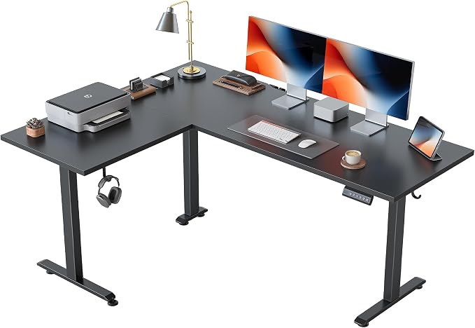 Agilestic L Shaped Standing Desk 63 inch Adjustable Height, Electric Corner Standing Desk, Sit Stand Computer Table with Splice Board, Black