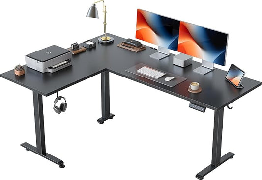 Agilestic L Shaped Standing Desk 63 inch Adjustable Height, Electric Corner Standing Desk, Sit Stand Computer Table with Splice Board, Black