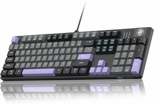 MageGee MK-Storm Mechanical Gaming Keyboard, 104 Keys Wired Light Up Keyboard with Linear Red Switch, Ice Blue Backlit, Double-Shot Keycaps, N-Key Rollover for Laptop, Desktop, PC (Twilight Purple)