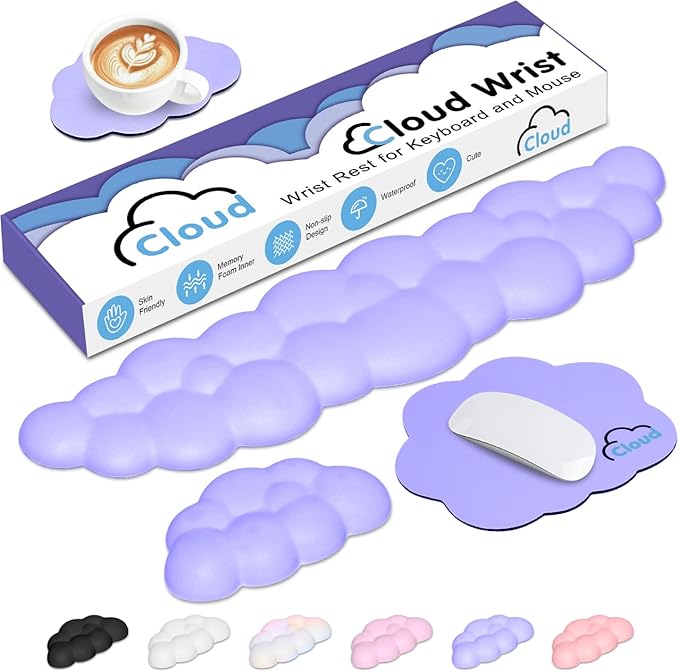 Cloud Wrist Rest Keyboard Palm Rest with Non-Slip Base for Computer Gaming Wrist Rest, YAMJUG Cloud Arm Rest Keyboard Wrist Pad Purple