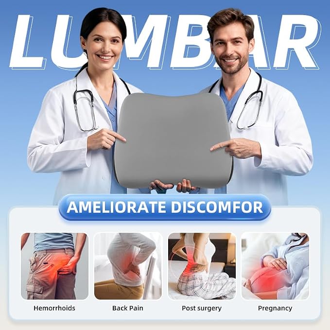 Lumbar Support Pillow for Office Chair, Memory Foam Lumbar Pillow for Lower Back Pain Relief (xiaoyaokaoGrey)