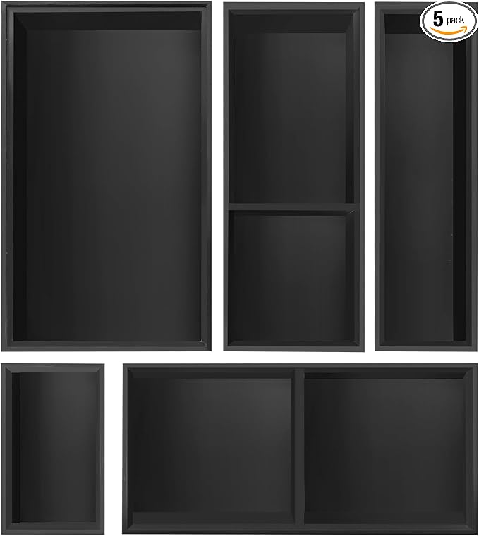 Bamboo Drawer Organizer,5 PCS Black Silverware Tray&Desk Organizers and Storage,Cabinet Divider With Removable Bathroom Organization for Kitchen,Utensils,Junk,Office,Makeup
