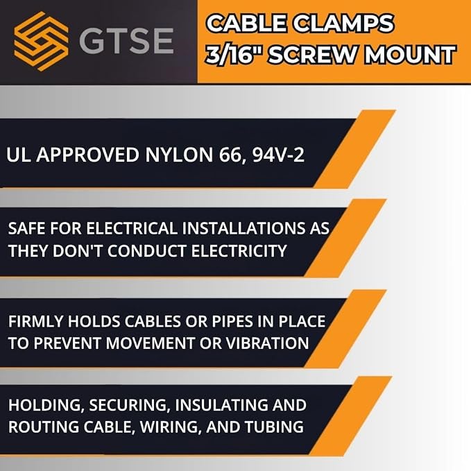 GTSE White Nylon Plastic Cable Clamps, 3/16" Screw Mounts for Cable, Rope, Tube Management, 100 Pack