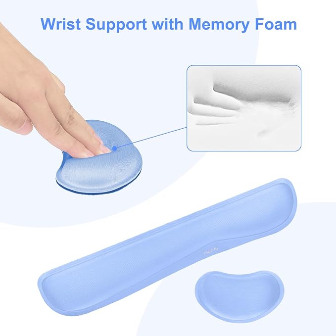 MOSISO Keyboard Mouse Pad Set, Gaming Mouse Pad&Keyboard Wrist Rest&Wrist Rest, Ergonomic Wristrests with Memory Foam Home Office Easy Typing Cushion Non-Slip Mousepad, Air Blue