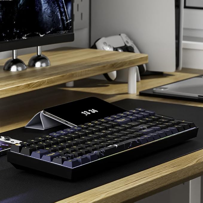 Newmen GM1000 Wireless Mechanical Gaming Keyboard,Bluetooth 2.4G/Wired Hot Swappable Custom Keyboard,RGB Backlit Mechanical Keyboards with Num Pad for Mac/Win (Blueblack Keycaps-G Silver Switch)