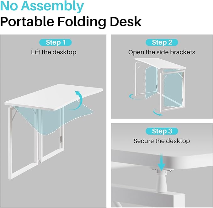JOYMOOP White Folding Desk - 31.5", No Assembly Small Foldable Desk for Home, Office, Wooden Top Folding Computer Desk for Working, Writing, Studying