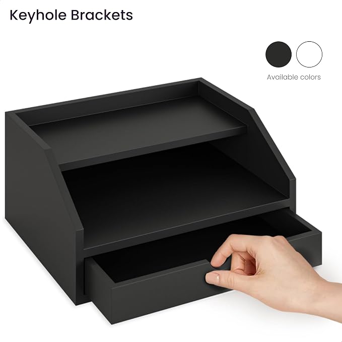 Ballucci Desk Organizer with Drawer, 2 Tier Paper Office Supplies Desk Organizer, 13 2/5" x 9 3/5" x 6", Black