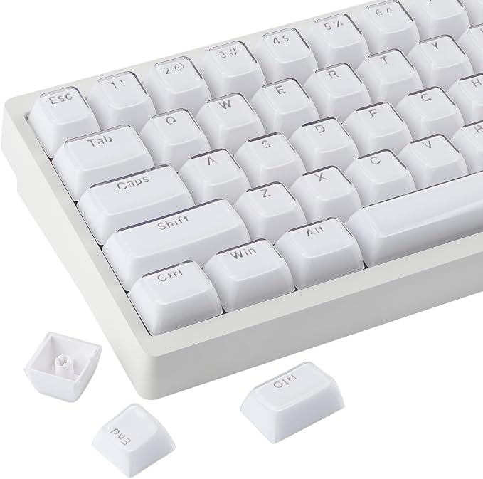 Tsungup Crystal Jelly White Keycaps, MDA Profile-Clear Translucent Jade Keycaps,130 Keys Shine Through Custom Key Caps Keyboard Keycap Set for 60%,65%,75%,100% Cherry MX Keyboard Mechanical