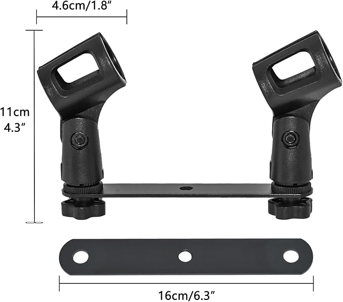 Musiin Microphone Holder 1-to-2 Mic Mount Bar with Standard Suitable Compatible with Most Microphone Stands Boom Arms