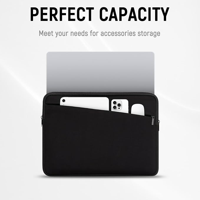14 Inch Laptop Sleeve Case Durable Protective Cover Slim Padded Laptop Case with Front Pocket Compatible with MacBook Pro HP, Dell, Lenovo, Asus Black