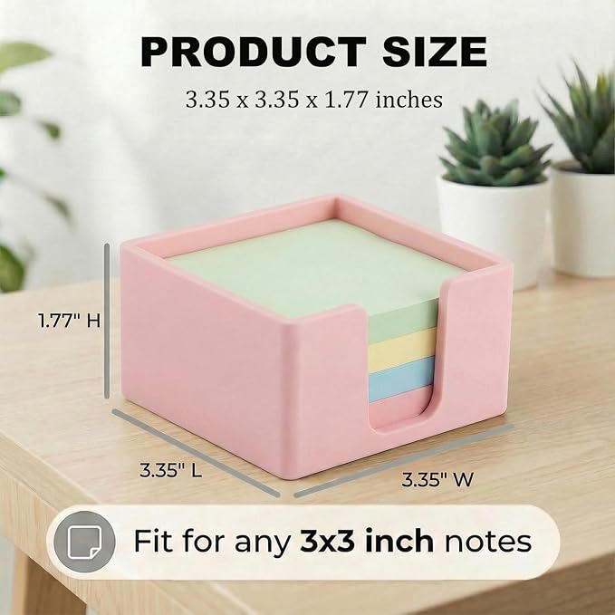 Silicone Sticky Note Holder for Desk - Modern 3x3 Inch Memo Pad Dispenser Post Note Holder, Minimalist Desk Note Storage Organizer for Office, Home, and School, Pink