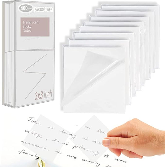 400 Sheets Transparent Sticky Notes, 3x3 inch Clear See Through Sticky Notes, for Reading Writing Notes Book Markers, Study Office School Supplies, 50 Sheets/Pad (8 Pads)